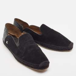 Christian Louboutin Black Suede and Croc Embossed Leather Espadon Espadrilles Size 45