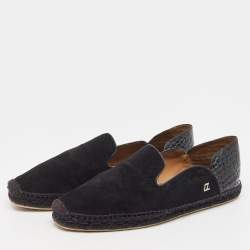 Christian Louboutin Black Suede and Croc Embossed Leather Espadon Espadrilles Size 45