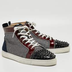 Christian Louboutin Multicolor Patent  And Velvet  Spikes Orlato Flat Hight Top Sneakers Size 50