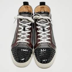Christian Louboutin Multicolor Patent  And Velvet  Spikes Orlato Flat Hight Top Sneakers Size 50