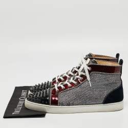 Christian Louboutin Multicolor Patent  And Velvet  Spikes Orlato Flat Hight Top Sneakers Size 50