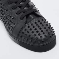 Christian Louboutin Louis Black Leather Spike Cap Toe High Top Sneakers Size 48