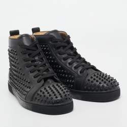 Christian Louboutin Louis Black Leather Spike Cap Toe High Top Sneakers Size 48