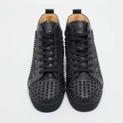 Christian Louboutin Louis Black Leather Spike Cap Toe High Top Sneakers Size 48