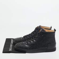 Christian Louboutin Louis Black Leather Spike Cap Toe High Top Sneakers Size 48
