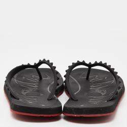 Pre Owned Christian Louboutin Black Rubber Flip Spikes Thong Flat Slides Size 46