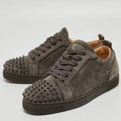 Pre Owned Christian Louboutin Grey Suede Louis Junior Spikes Sneakers Size 43