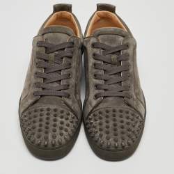 Pre Owned Christian Louboutin Grey Suede Louis Junior Spikes Sneakers Size 43