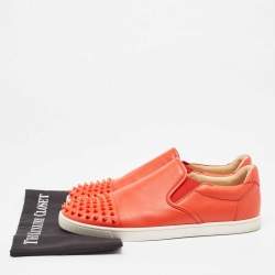 مملوكة مسبقًا Christian Louboutin Orange Leather Spikes Cap Toe Slip On Sneakers Size 42