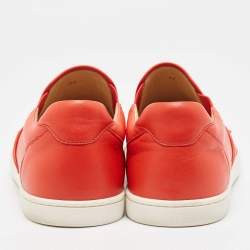 مملوكة مسبقًا Christian Louboutin Orange Leather Spikes Cap Toe Slip On Sneakers Size 42