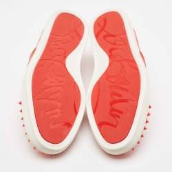 مملوكة مسبقًا Christian Louboutin Orange Leather Spikes Cap Toe Slip On Sneakers Size 42