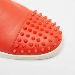 مملوكة مسبقًا Christian Louboutin Orange Leather Spikes Cap Toe Slip On Sneakers Size 42