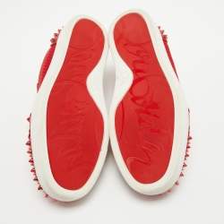 Christian Louboutin Red Mesh and Leather Vieira Spikes Low Top Sneakers Size 39