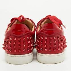 Christian Louboutin Red Mesh and Leather Vieira Spikes Low Top Sneakers Size 39