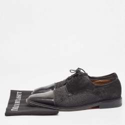 Christian Louboutin Black Suede Leather and Woven Raffia Greggo Cap Top Lace Derby Size 41