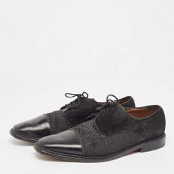 Christian Louboutin Black Suede Leather and Woven Raffia Greggo Cap Top Lace Derby Size 41