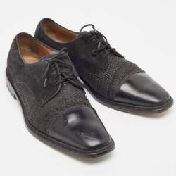 Christian Louboutin Black Suede Leather and Woven Raffia Greggo Cap Top Lace Derby Size 41