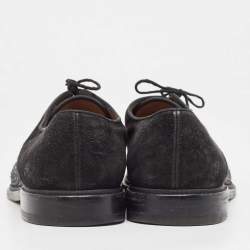 Christian Louboutin Black Suede Leather and Woven Raffia Greggo Cap Top Lace Derby Size 41