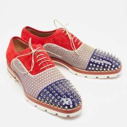 Christian Louboutin Multicolor Suede And Patent Leather Spike Toe Latcho Lace Up Oxfords Size 42.5 