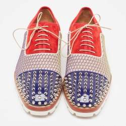 Christian Louboutin Multicolor Suede And Patent Leather Spike Toe Latcho Lace Up Oxfords Size 42.5 