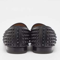 Pre Owned Christian Louboutin Navy Blue Velvet and Leather Tassilo Spike Loafers Size 42.5