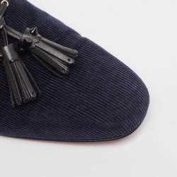 Pre Owned Christian Louboutin Navy Blue Velvet and Leather Tassilo Spike Loafers Size 42.5