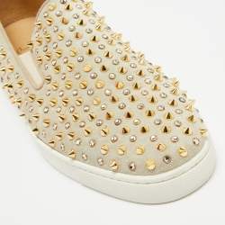 Christian Louboutin Light Green Suede Roller Boat Embellished Slip On Sneakers Size 42.5