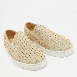 Christian Louboutin Light Green Suede Roller Boat Embellished Slip On Sneakers Size 42.5