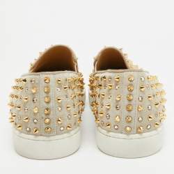 Christian Louboutin Light Green Suede Roller Boat Embellished Slip On Sneakers Size 42.5