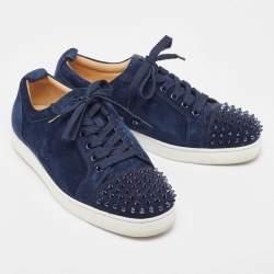 Christian Louboutin Navy Blue Suede Louis Junior Spikes Sneakers Size 43