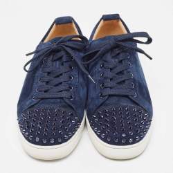 Christian Louboutin Navy Blue Suede Louis Junior Spikes Sneakers Size 43
