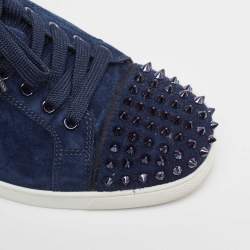 Christian Louboutin Navy Blue Suede Louis Junior Spikes Sneakers Size 43
