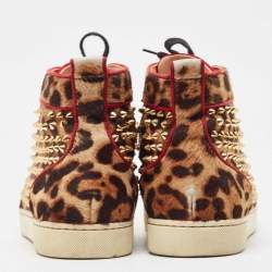 مملوكة مسبقًا Christian Louboutin Two Tone Leopard Print Calf Hair Louis Spikes Sneakers Size 42