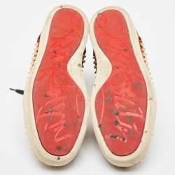 مملوكة مسبقًا Christian Louboutin Two Tone Leopard Print Calf Hair Louis Spikes Sneakers Size 42