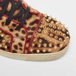 مملوكة مسبقًا Christian Louboutin Two Tone Leopard Print Calf Hair Louis Spikes Sneakers Size 42