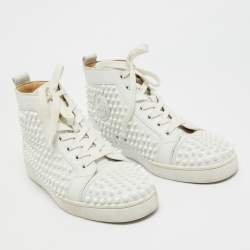 Christian Louboutin White Leather Louis Spikes High Top Sneakers Size 40.5