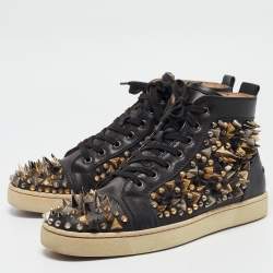 Pre Owned Christian Louboutin Black Leather Spikes High Top Sneakers Size 42