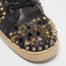 Pre Owned Christian Louboutin Black Leather Spikes High Top Sneakers Size 42