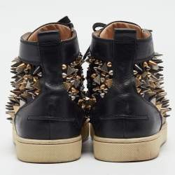 Pre Owned Christian Louboutin Black Leather Spikes High Top Sneakers Size 42