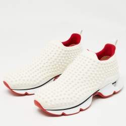 Christian Louboutin White Fabric Spike Slip On Sneakers Size 40