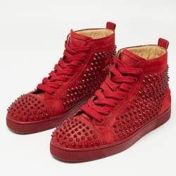 Christian Louboutin Red Suede Louis Spikes Sneakers Size 40.5