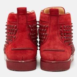 Christian Louboutin Red Suede Louis Spikes Sneakers Size 40.5