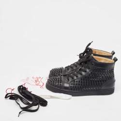 Christian Louboutin Black Leather Louis Spikes Sneakers Size 41.5