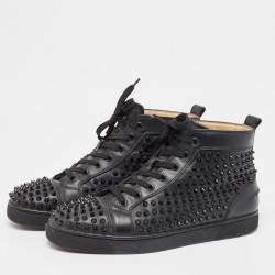 Christian Louboutin Black Leather Louis Spikes Sneakers Size 41.5