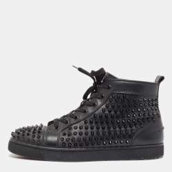 Christian Louboutin Black Leather Louis Spikes Sneakers Size 41.5