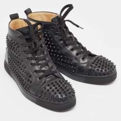 Christian Louboutin Black Leather Louis Spikes Sneakers Size 41.5