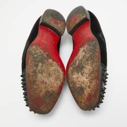 Pre Owned Christian Louboutin Black Velvet Spooky Spikes Smoking Slippers Size 41