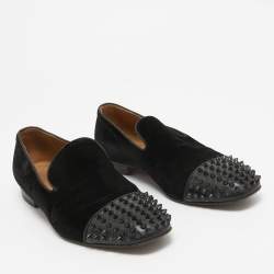 Pre Owned Christian Louboutin Black Velvet Spooky Spikes Smoking Slippers Size 41