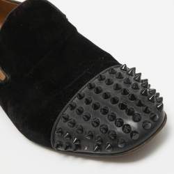 Pre Owned Christian Louboutin Black Velvet Spooky Spikes Smoking Slippers Size 41