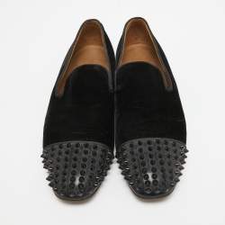 Pre Owned Christian Louboutin Black Velvet Spooky Spikes Smoking Slippers Size 41